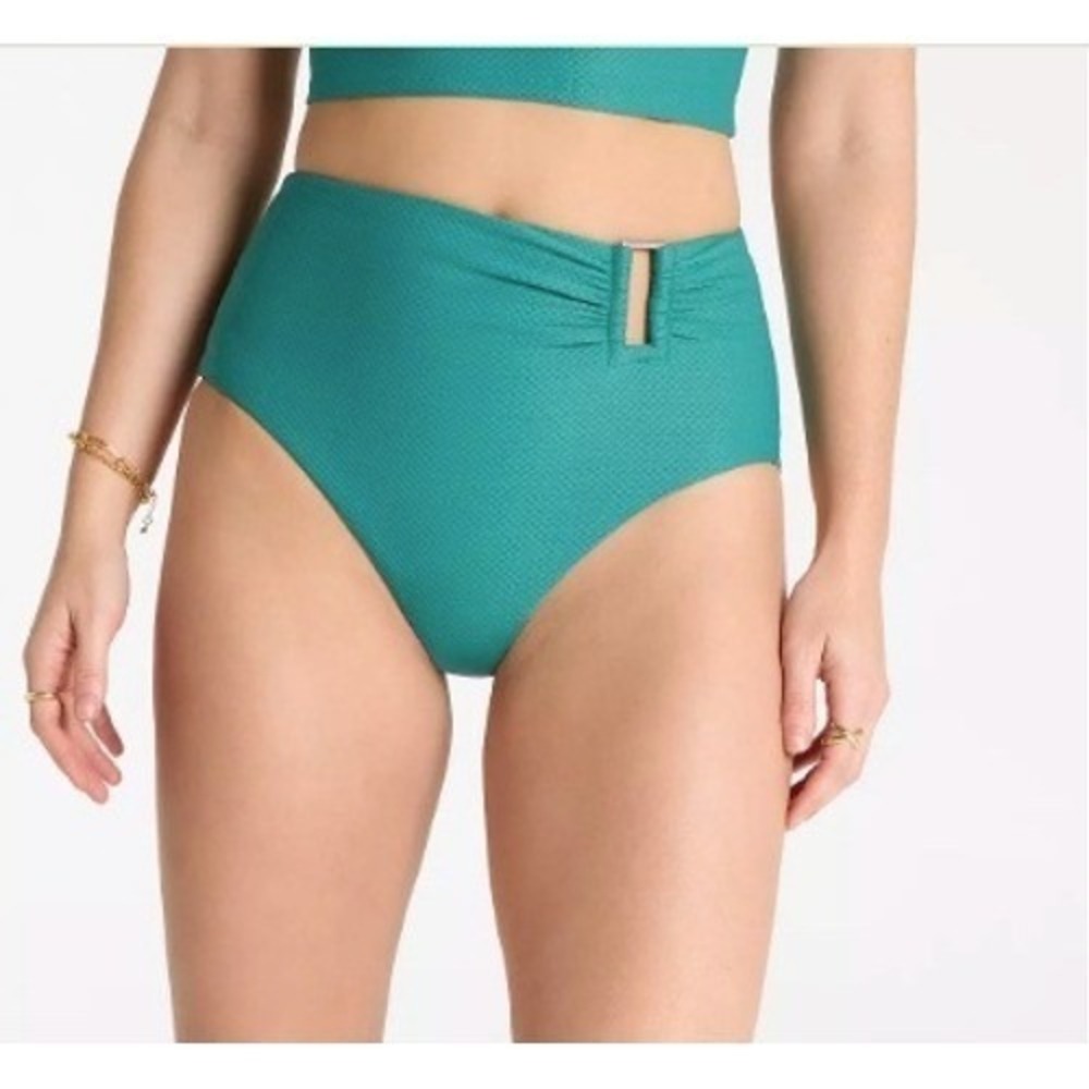 CALIA Womens Asymetrical Rectangle Trim‎ Swim Bottom Beach Wear Green Size L NWT